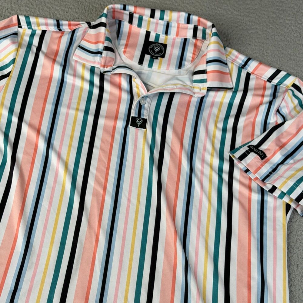 GOOD BOY Golf Polo Shirt Mens XL Multicolor Striped Stretch Performance